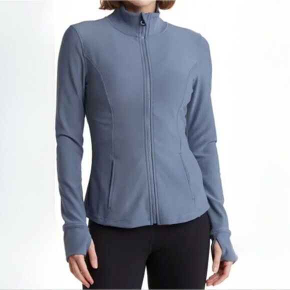 90 Degree By Reflex Womens Blue High Neck Ribbed Performance Jacket - Picture 1 of 16